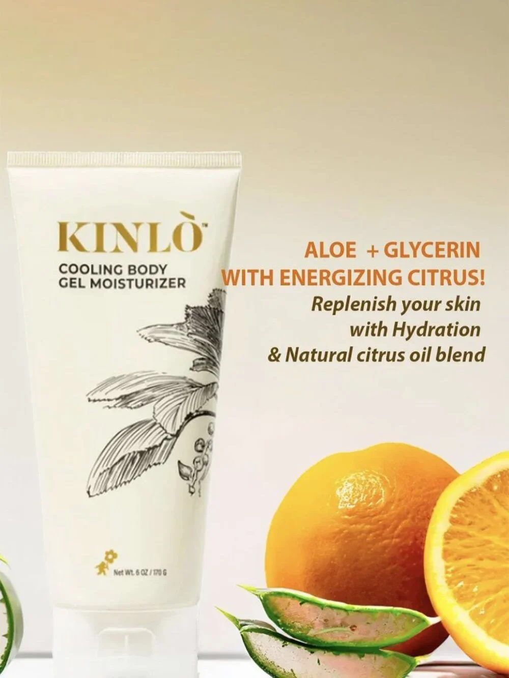 KINLO Cooling Body Gel Moisturizer with Soothing Aloe Vera and Glycerin 6 oz.